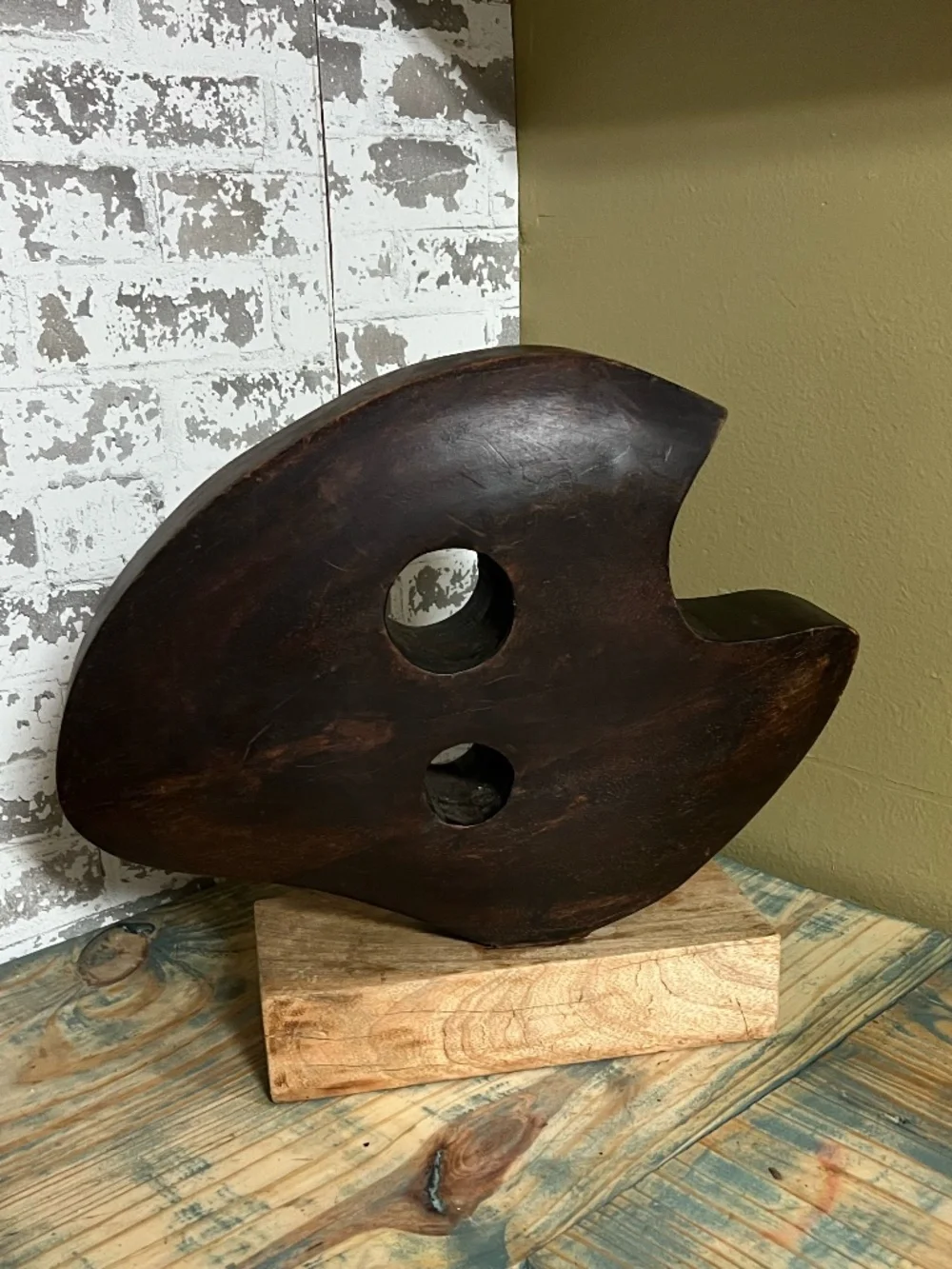 Handmade Solid Teak Wood Abstract Art Centerpiece